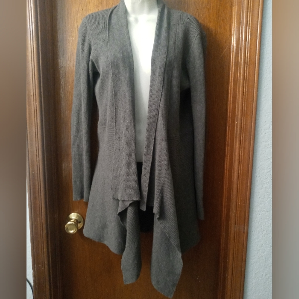 St John's Bay Long Asymmetrical Cardigan Medium Gray